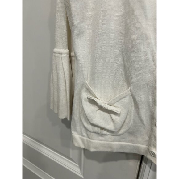 Chadwicks Button Front Pleated Cuffs Cardigan Sweater Off White Sz Medium Cozy - Picture 4 of 10